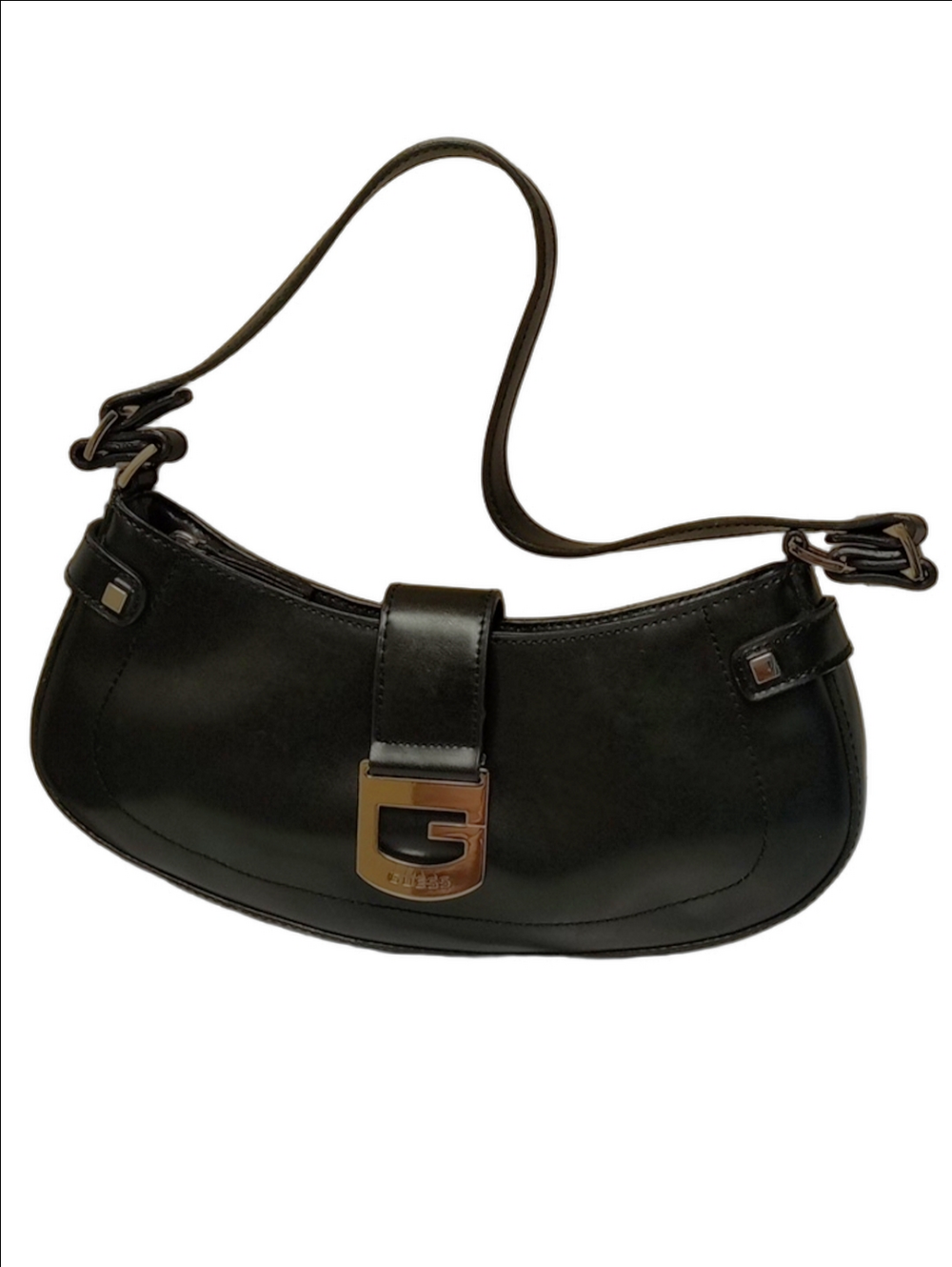 GUESS 90'S Y2K VINTAGE BLACK SHOULDER BAG WITH LOGO BUCKLE